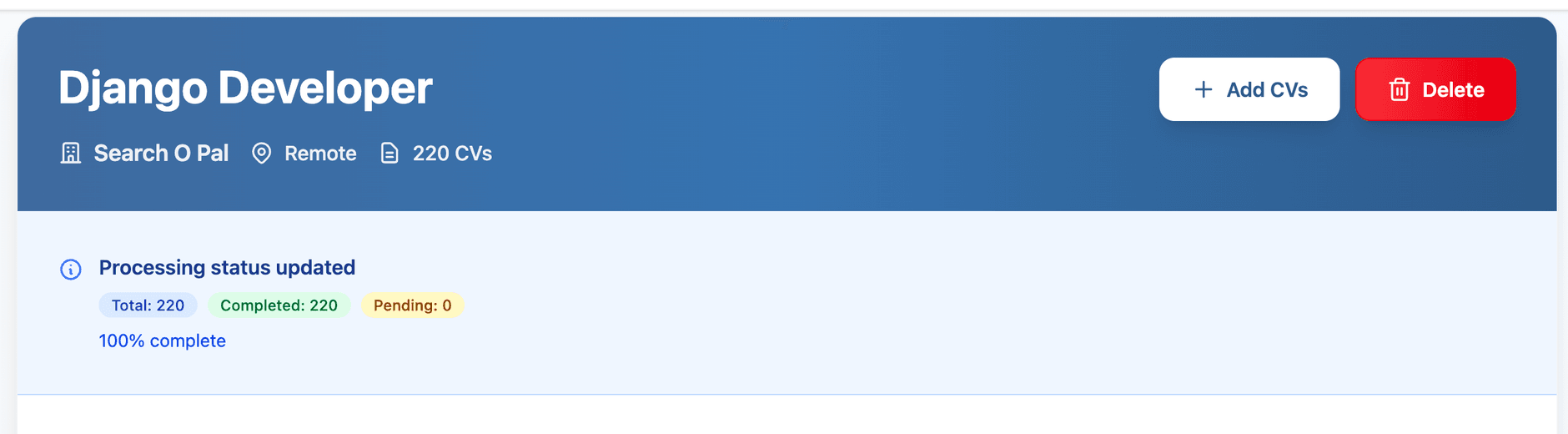Job with batch processing status