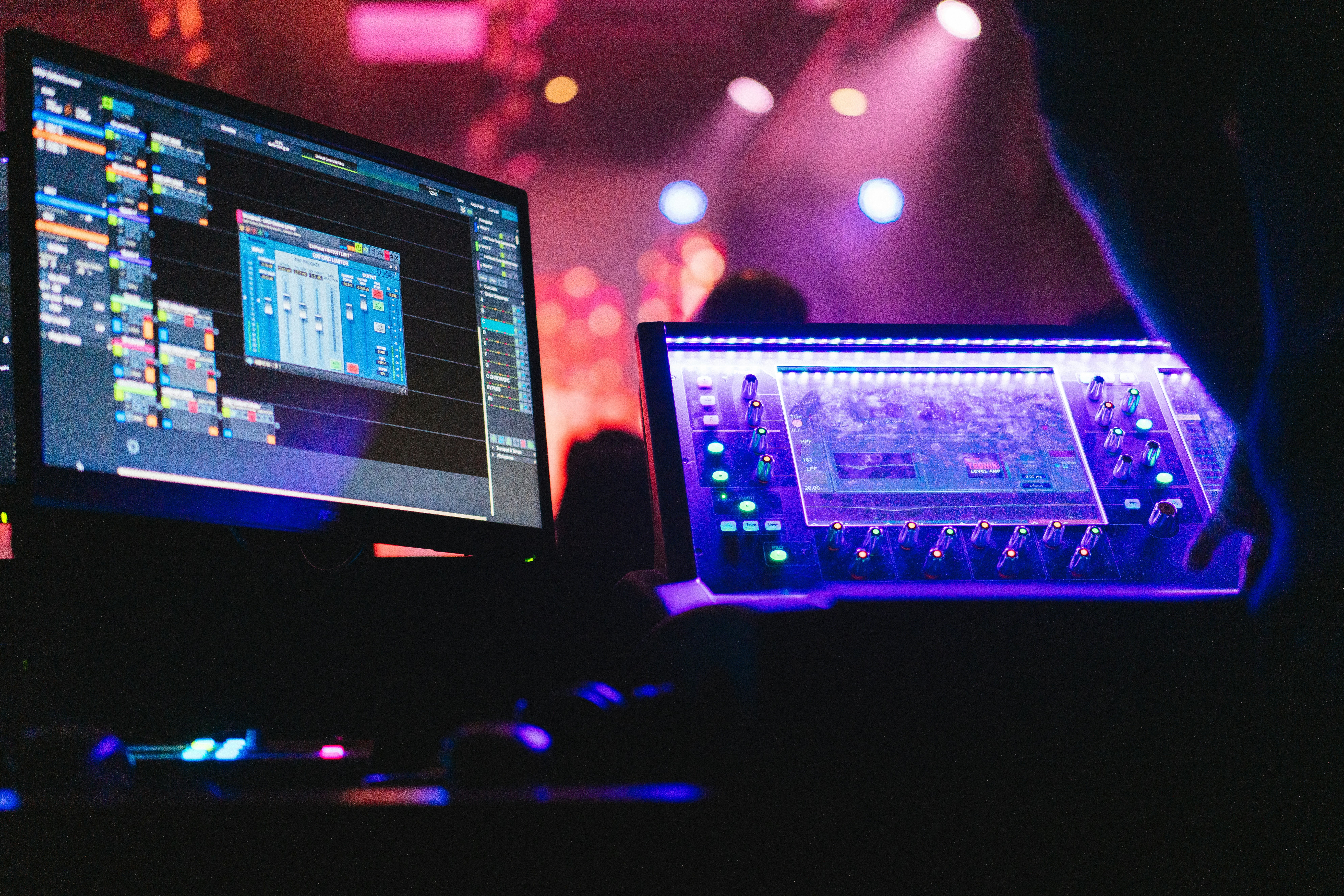 Sound control desk at a live event