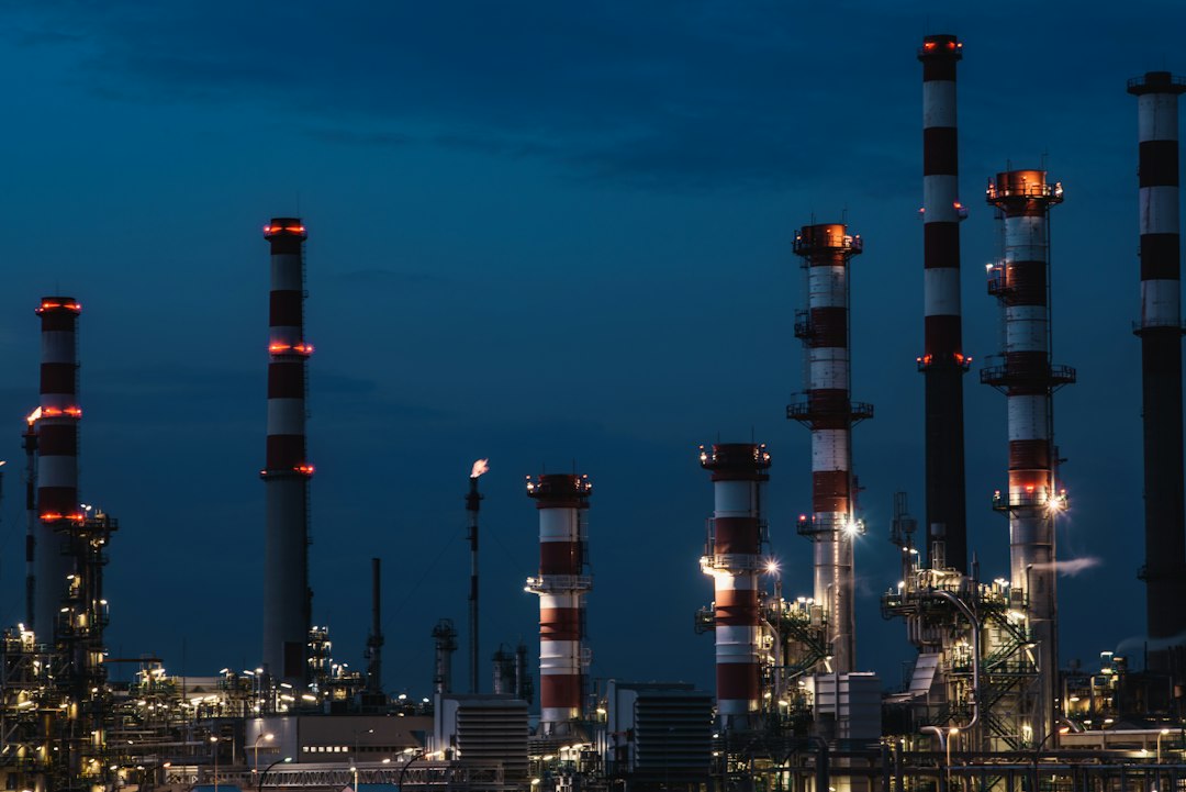 Oil refinery at dusk